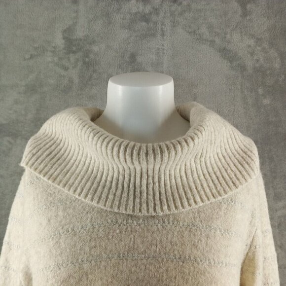 NWOT Style&Co Fall Cozy Cowl Neck Sweater MEDIUM(8-10) Ivory Metallic Stripe - Picture 4 of 13